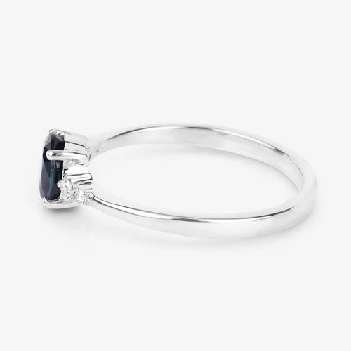 0.84 Carat Genuine Blue Sapphire and White Diamond 14K White Gold Ring - Image 6