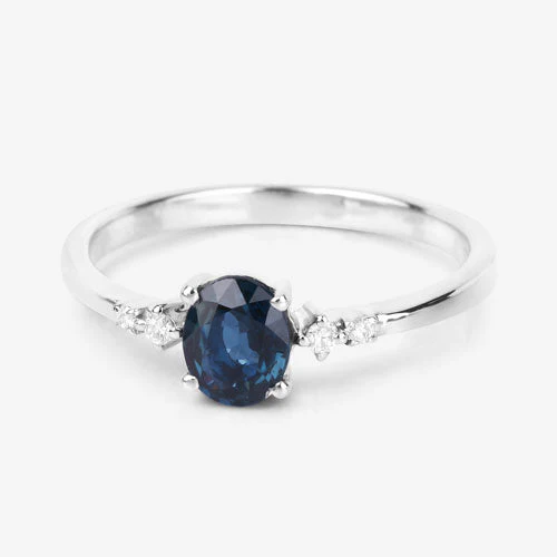 0.84 Carat Genuine Blue Sapphire and White Diamond 14K White Gold Ring - Image 9