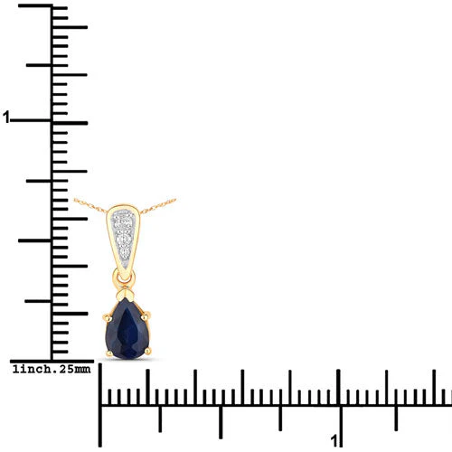 0.85 Carat Genuine Blue Sapphire and White Diamond 14K Yellow Gold Pendant - Image 3