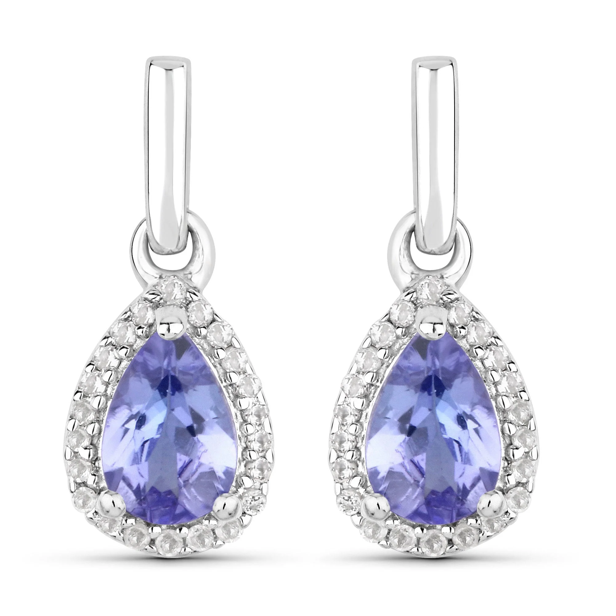 0.85 Carat Genuine Tanzanite and White Topaz .925 Sterling Silver Earrings