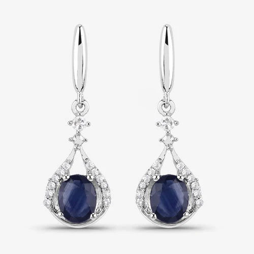 0.86 Carat Genuine Blue Sapphire and White Diamond 14K White Gold Earrings - Image 12