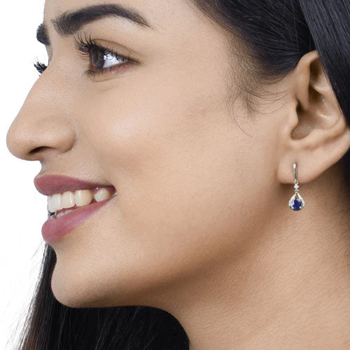 0.86 Carat Genuine Blue Sapphire and White Diamond 14K White Gold Earrings - Image 15