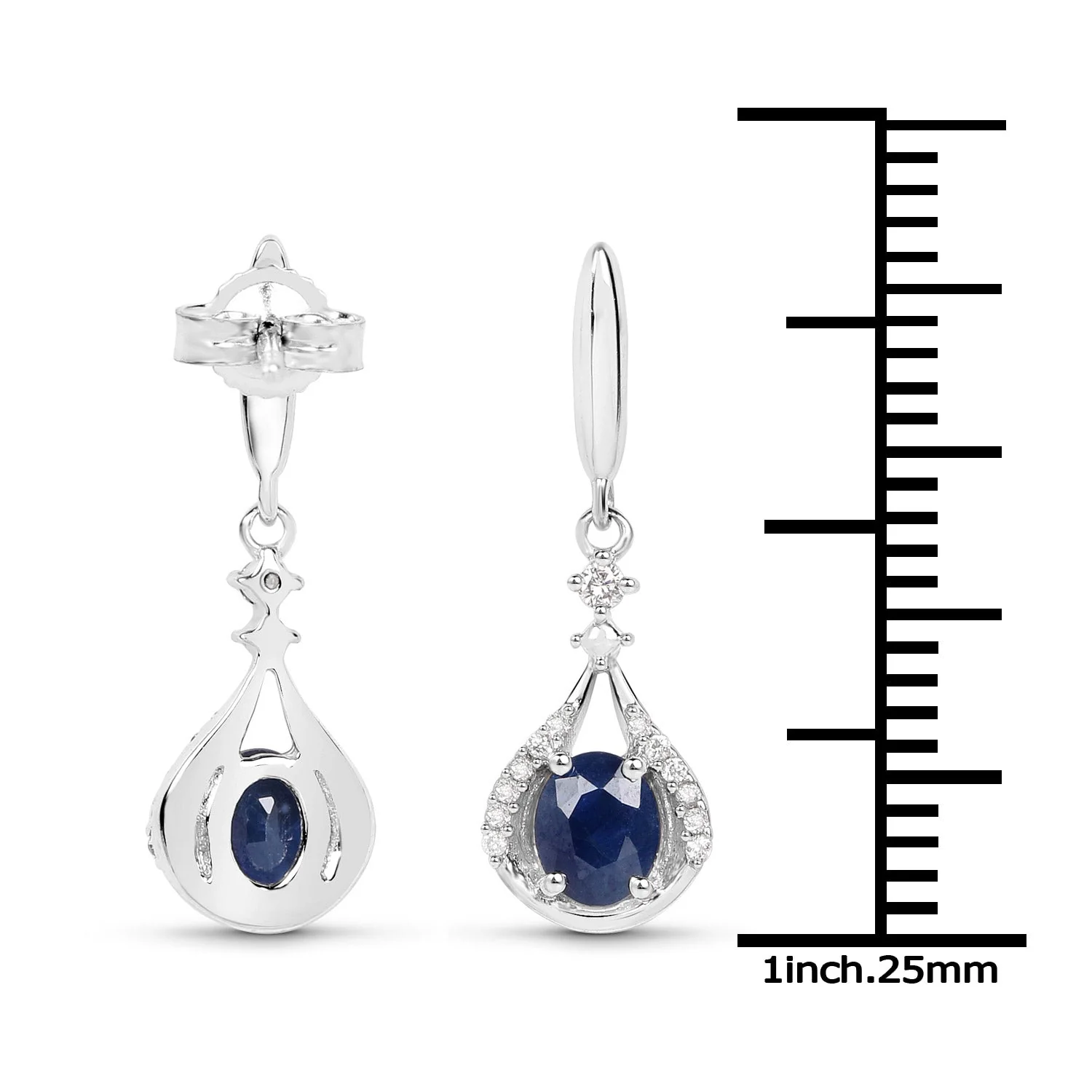 0.86 Carat Genuine Blue Sapphire and White Diamond 14K White Gold Earrings - Image 3