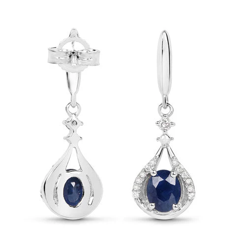 0.86 Carat Genuine Blue Sapphire and White Diamond 14K White Gold Earrings - Image 7