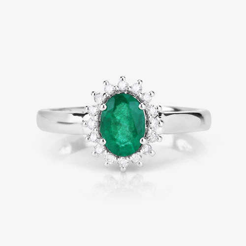 0.86 Carat Genuine Zambian Emerald and White Diamond 14K White Gold Ring - Image 10
