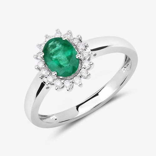 0.86 Carat Genuine Zambian Emerald and White Diamond 14K White Gold Ring - Image 11