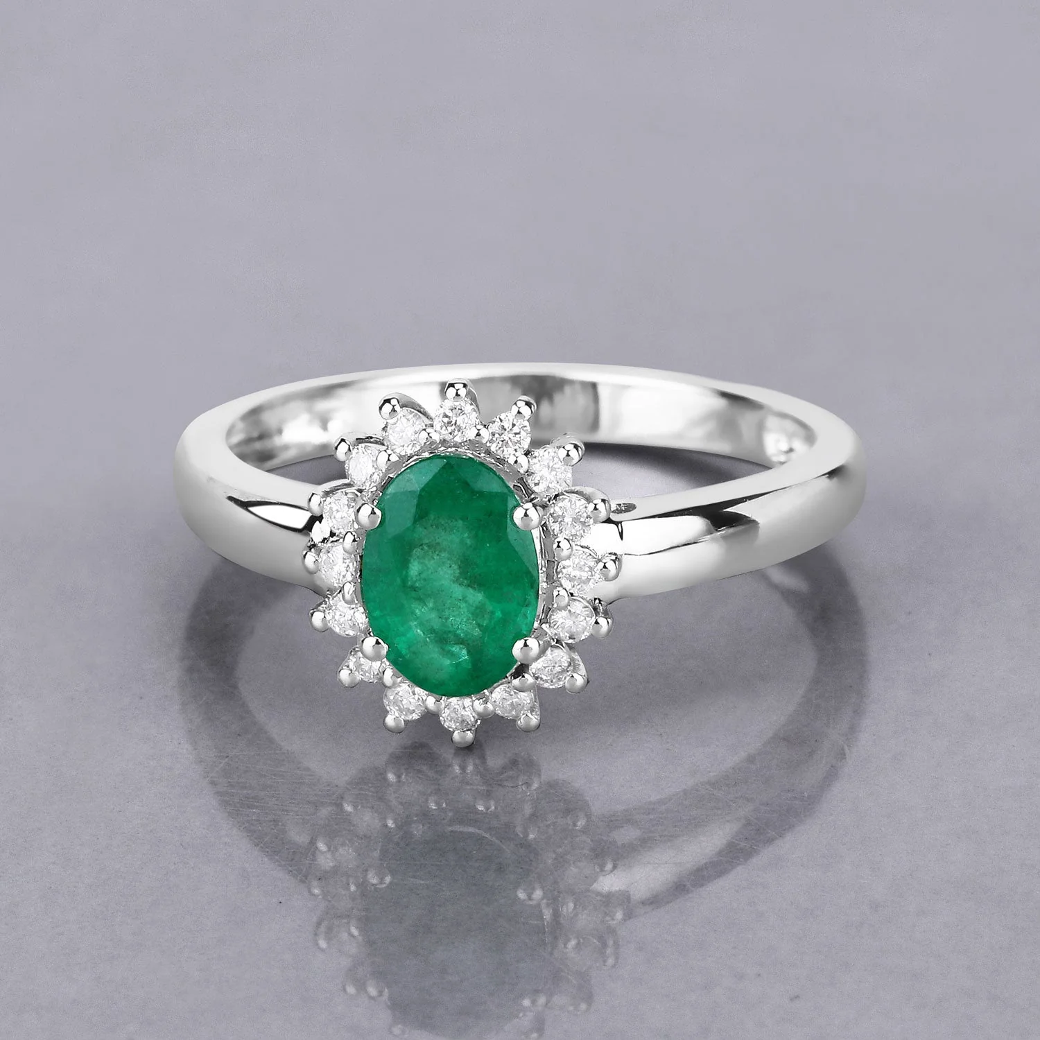 0.86 Carat Genuine Zambian Emerald and White Diamond 14K White Gold Ring - Image 2
