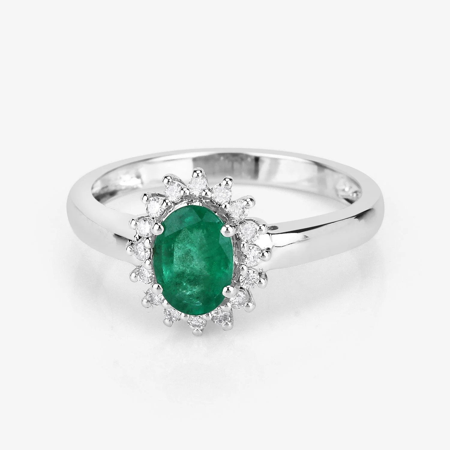 0.86 Carat Genuine Zambian Emerald and White Diamond 14K White Gold Ring - Image 3