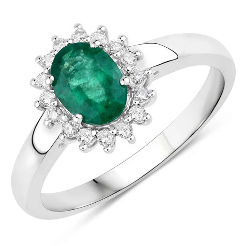 0.86 Carat Genuine Zambian Emerald and White Diamond 14K White Gold Ring - Image 5