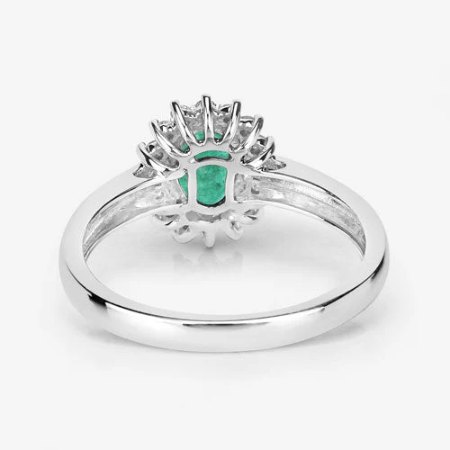0.86 Carat Genuine Zambian Emerald and White Diamond 14K White Gold Ring - Image 9