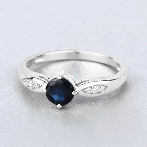 0.89 Carat Genuine Blue Sapphire and White Diamond 10K White Gold Ring - Image 4