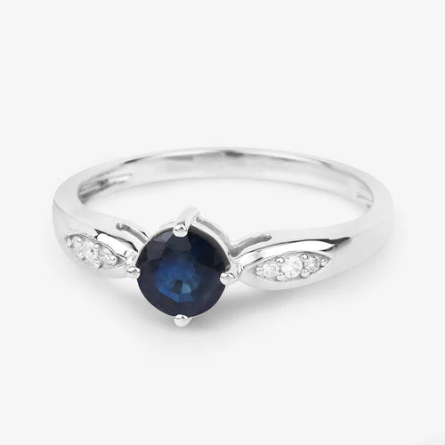 0.89 Carat Genuine Blue Sapphire and White Diamond 10K White Gold Ring - Image 9