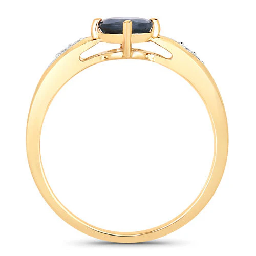 0.89 Carat Genuine Blue Sapphire and White Diamond 10K Yellow Gold Ring - Image 2