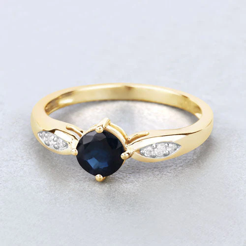 0.89 Carat Genuine Blue Sapphire and White Diamond 10K Yellow Gold Ring - Image 4