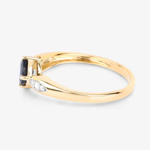 0.89 Carat Genuine Blue Sapphire and White Diamond 10K Yellow Gold Ring - Image 7