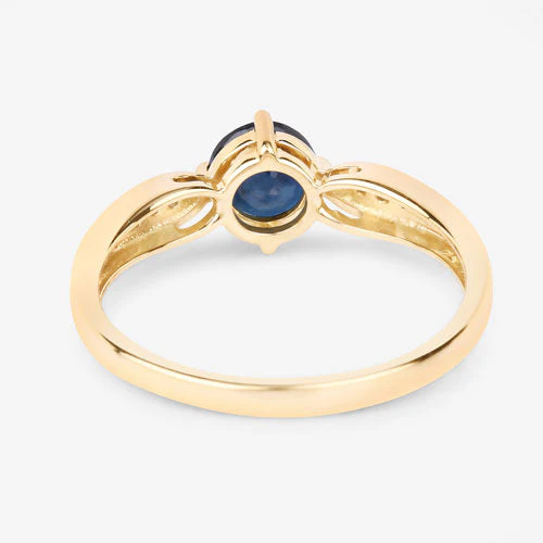 0.89 Carat Genuine Blue Sapphire and White Diamond 10K Yellow Gold Ring - Image 8