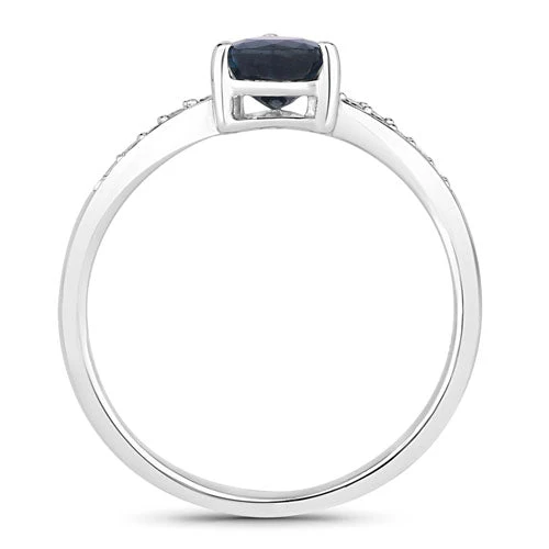 0.89 Carat Genuine Blue Sapphire and White Diamond 14K White Gold Ring - Image 2