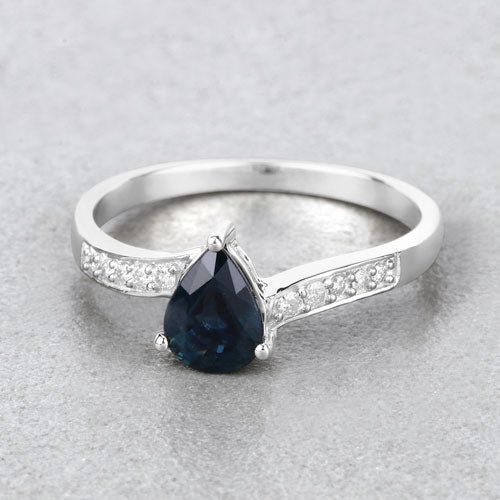 0.89 Carat Genuine Blue Sapphire and White Diamond 14K White Gold Ring - Image 4