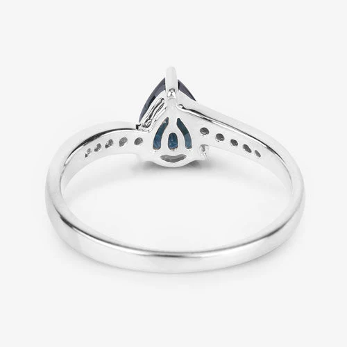 0.89 Carat Genuine Blue Sapphire and White Diamond 14K White Gold Ring - Image 7