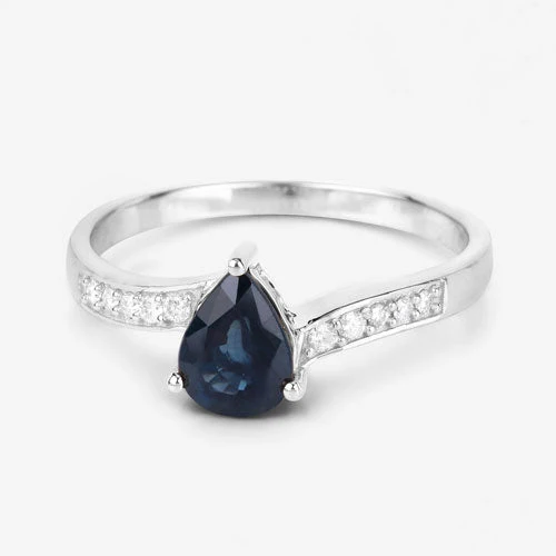 0.89 Carat Genuine Blue Sapphire and White Diamond 14K White Gold Ring - Image 9