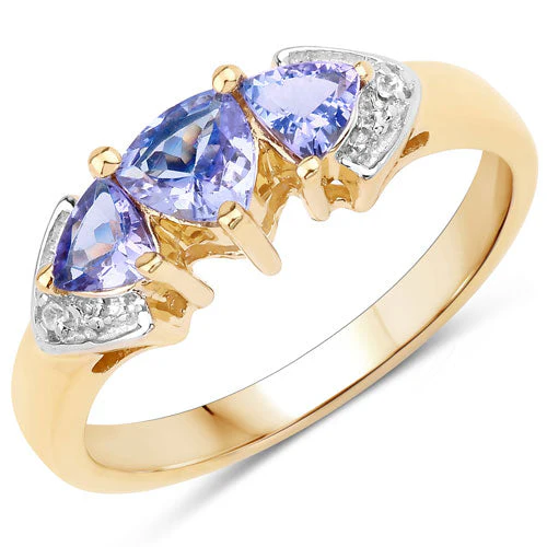 0.90 Carat Genuine Tanzanite and White Topaz .925 Sterling Silver Ring - Image 2