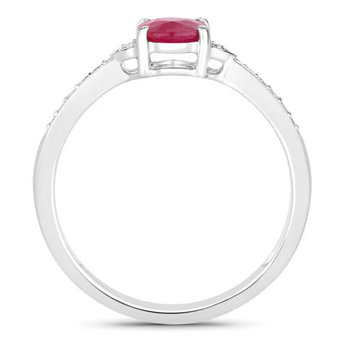 0.95 Carat Genuine Ruby and White Diamond 10K White Gold Ring - Image 2