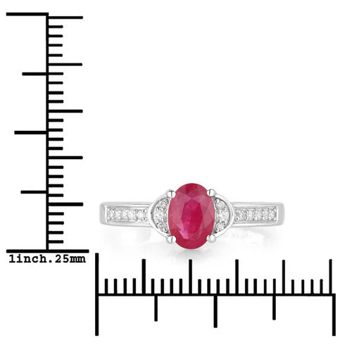 0.95 Carat Genuine Ruby and White Diamond 10K White Gold Ring - Image 3