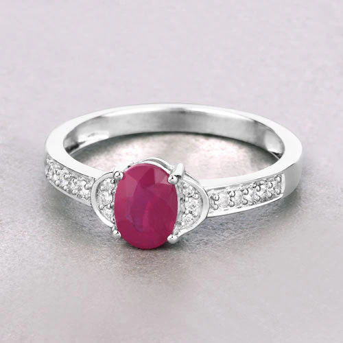 0.95 Carat Genuine Ruby and White Diamond 10K White Gold Ring - Image 4