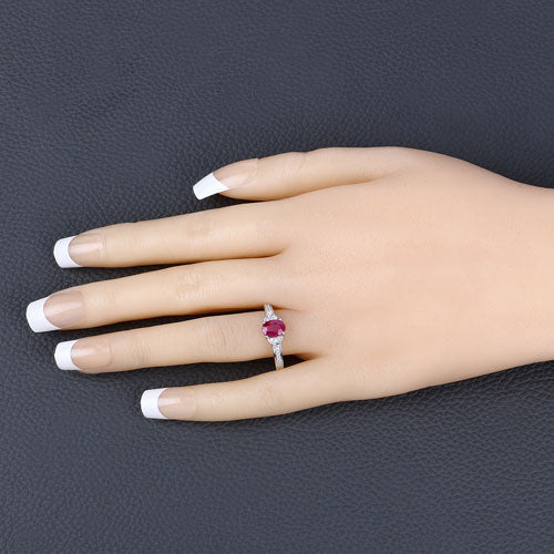 0.95 Carat Genuine Ruby and White Diamond 10K White Gold Ring - Image 5