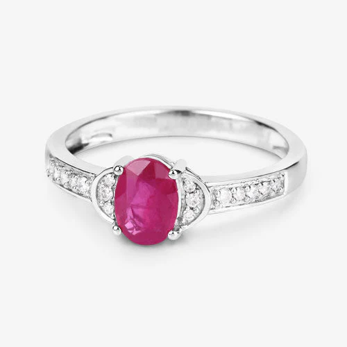 0.95 Carat Genuine Ruby and White Diamond 10K White Gold Ring - Image 6