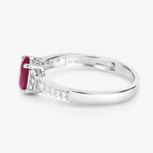 0.95 Carat Genuine Ruby and White Diamond 10K White Gold Ring - Image 7