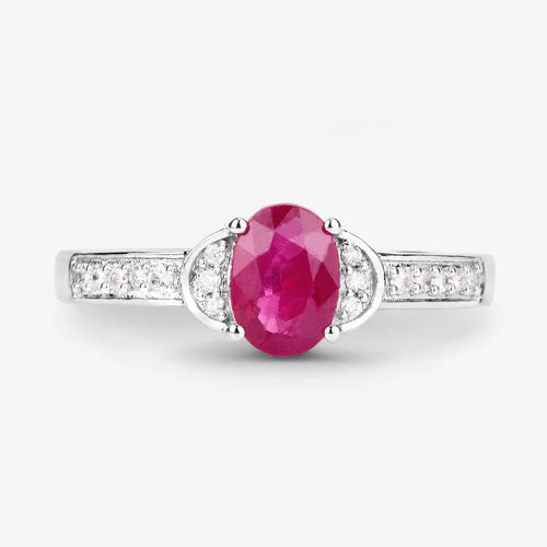 0.95 Carat Genuine Ruby and White Diamond 10K White Gold Ring - Image 9
