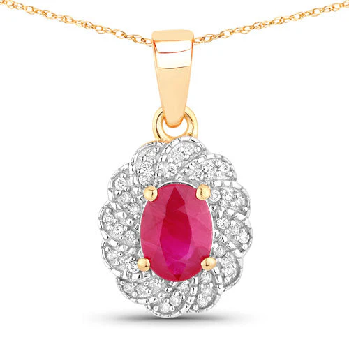 0.95 Carat Genuine Ruby and White Diamond 10K Yellow Gold Pendant