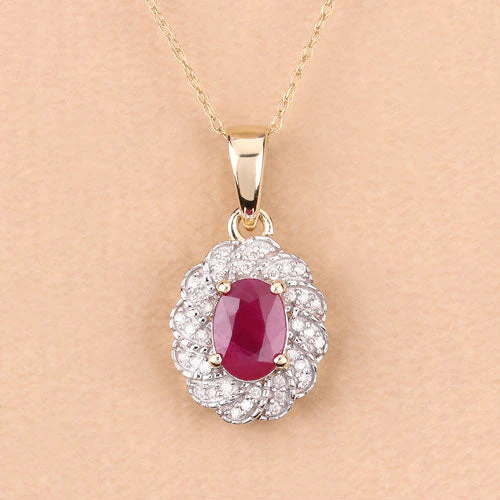 0.95 Carat Genuine Ruby and White Diamond 10K Yellow Gold Pendant - Image 5