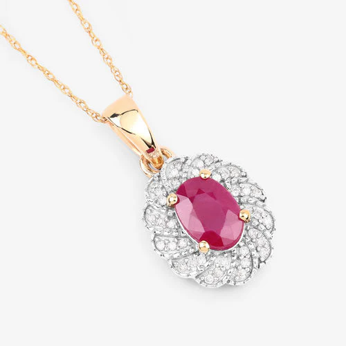 0.95 Carat Genuine Ruby and White Diamond 10K Yellow Gold Pendant - Image 7