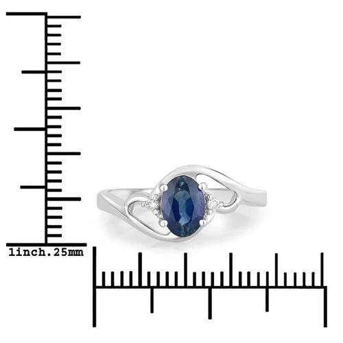 0.98 Carat Genuine Blue Sapphire and White Diamond 10K White Gold Ring - Image 3