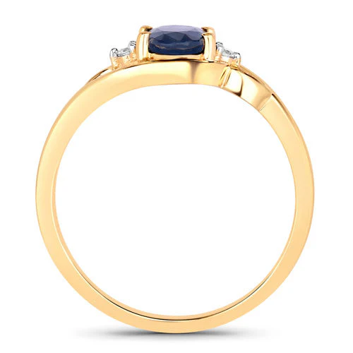 0.98 Carat Genuine Blue Sapphire and White Diamond 10K Yellow Gold Ring - Image 2