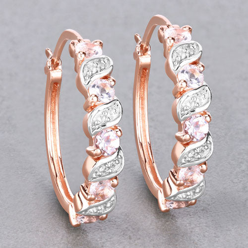 0.98 Carat Genuine Morganite and White Topaz .925 Sterling Silver Earrings - Image 4