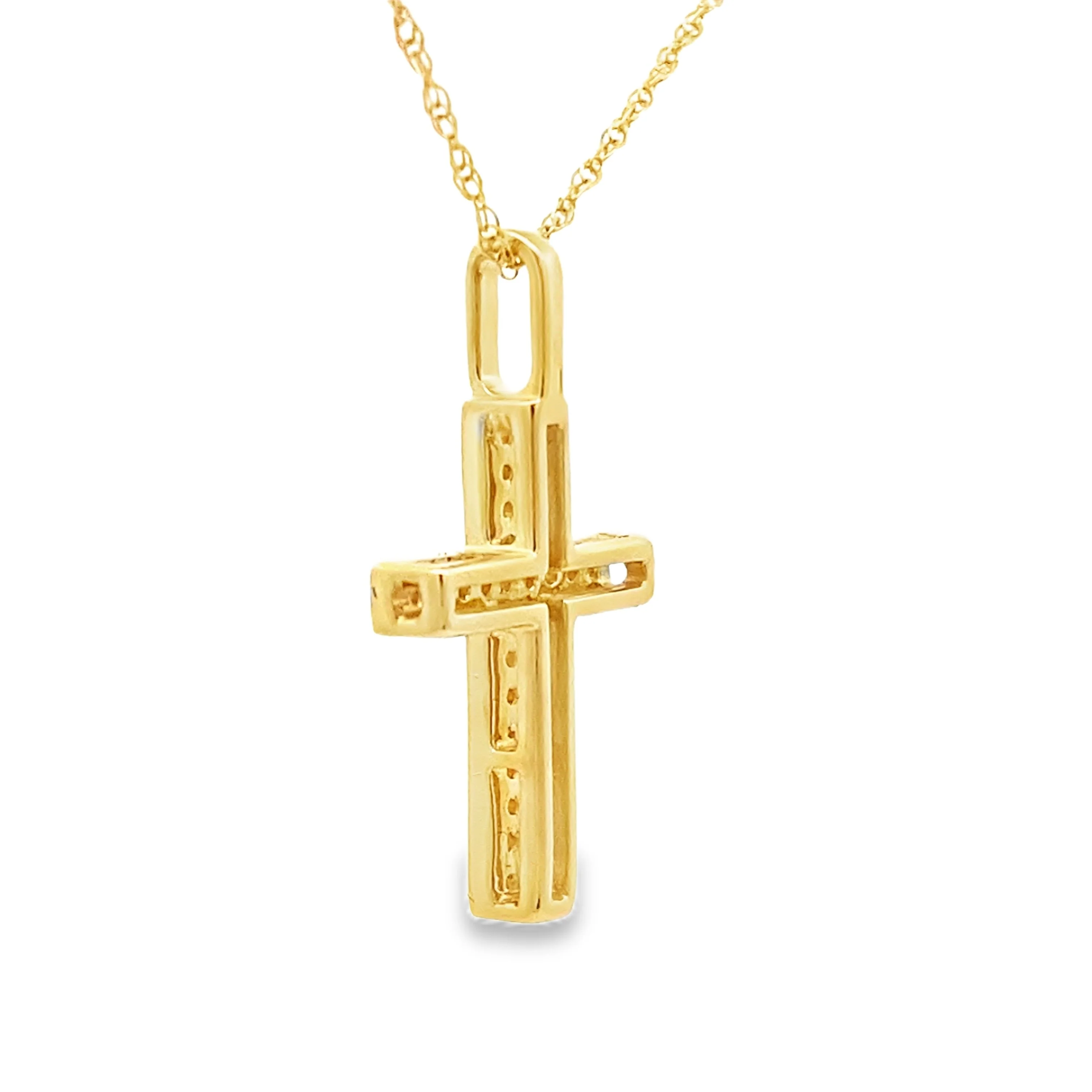 .08ct Diamond Cross Religious Pendant 14KT Yellow Gold - Image 2