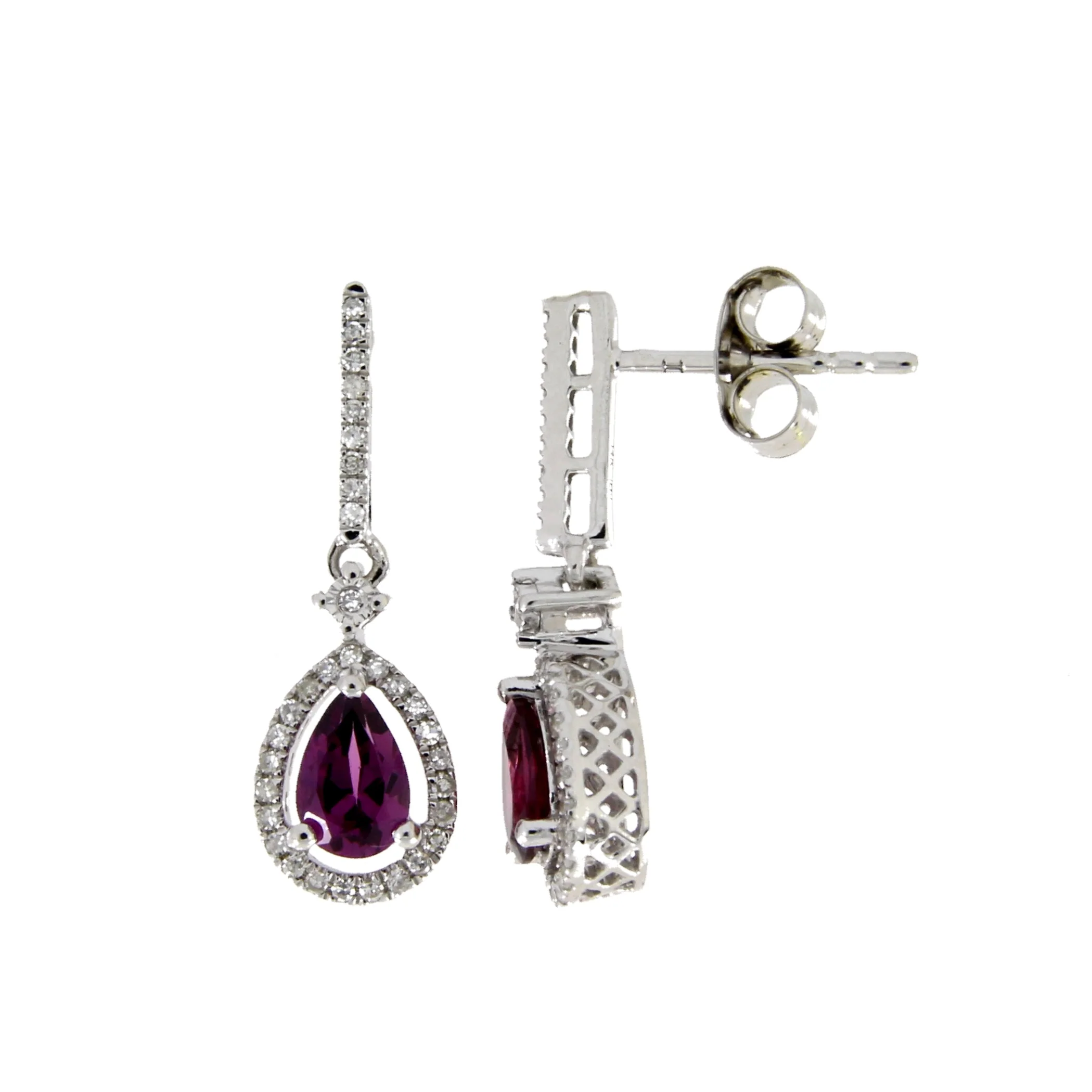 1.00ct Rhodolite Garnet Dangle Earrings 14KT White Gold - Image 2