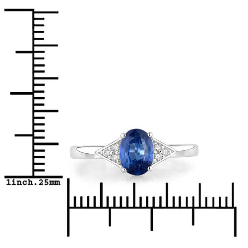 1.01 Carat Genuine Blue Sapphire and White Diamond 14K White Gold Ring - Image 3