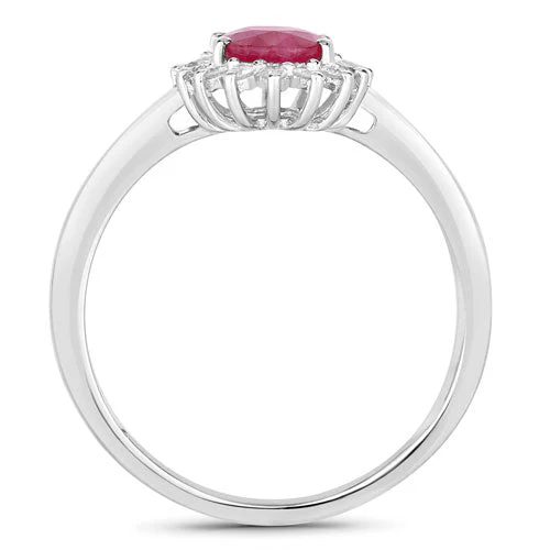 1.01 Carat Genuine Ruby and White Diamond 10K White Gold Ring - Image 2