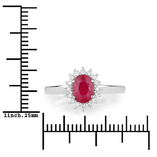 1.01 Carat Genuine Ruby and White Diamond 10K White Gold Ring - Image 3