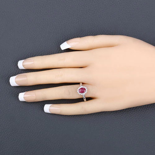 1.01 Carat Genuine Ruby and White Diamond 10K White Gold Ring - Image 5