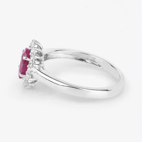 1.01 Carat Genuine Ruby and White Diamond 10K White Gold Ring - Image 6