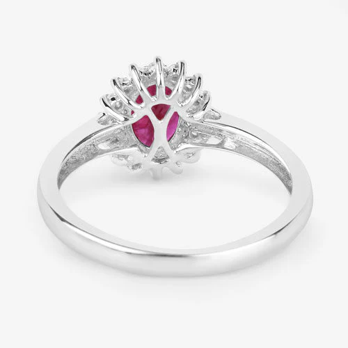 1.01 Carat Genuine Ruby and White Diamond 10K White Gold Ring - Image 7
