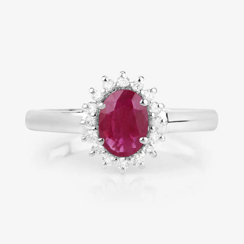1.01 Carat Genuine Ruby and White Diamond 10K White Gold Ring - Image 8