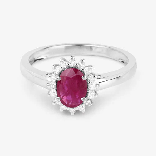 1.01 Carat Genuine Ruby and White Diamond 10K White Gold Ring - Image 9