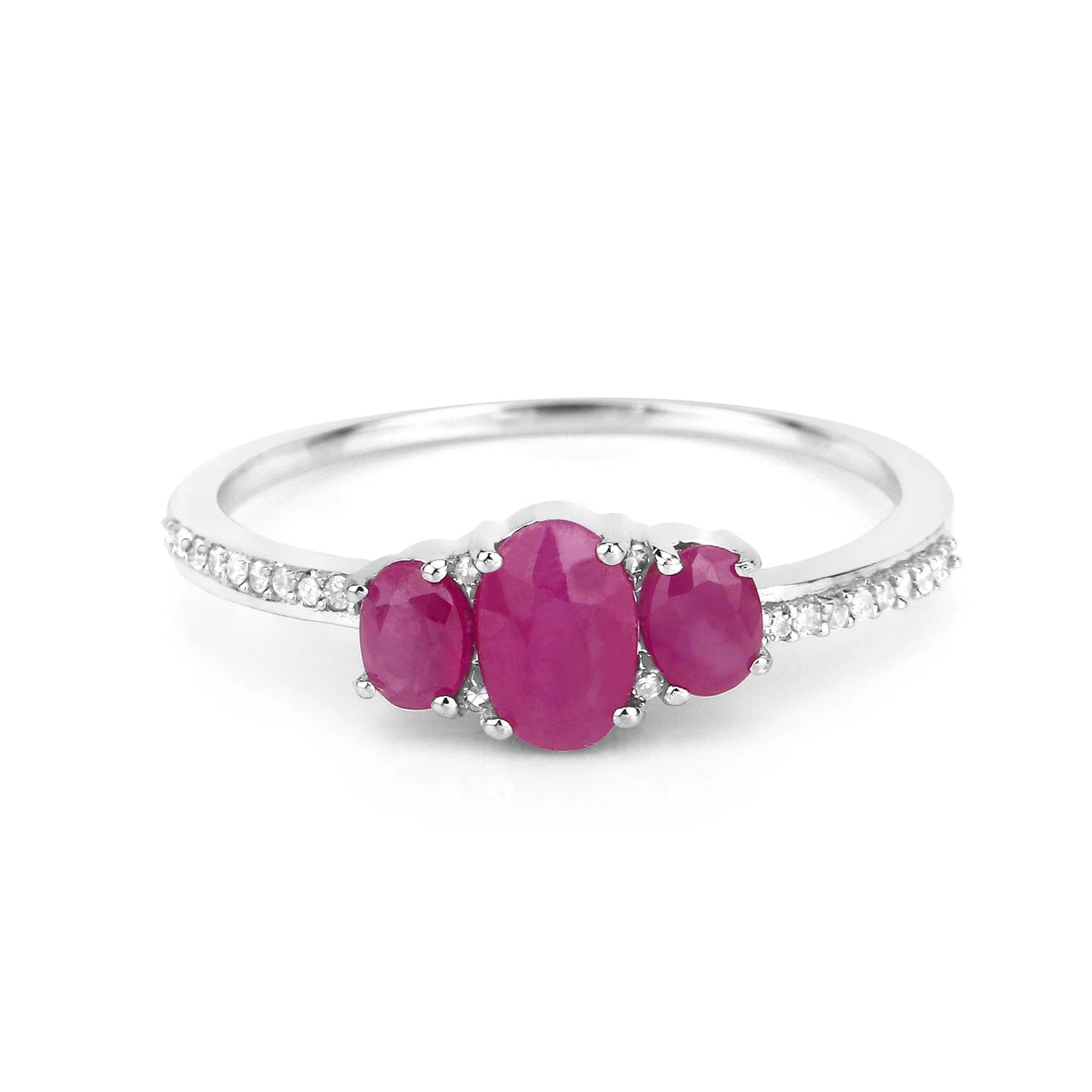 1.02 Carat Genuine Ruby and White Diamond 14K White Gold Ring - Image 3