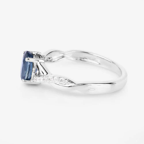 1.04 Carat Genuine Blue Sapphire and White Diamond 14K White Gold Ring - Image 6